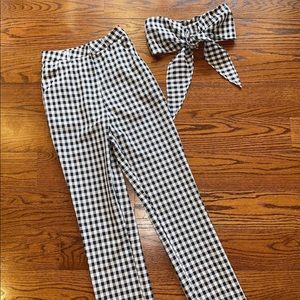 WHITE FOX Boutique Black & White Checkered 2 Piece Set (Bandeau Top & Pants)